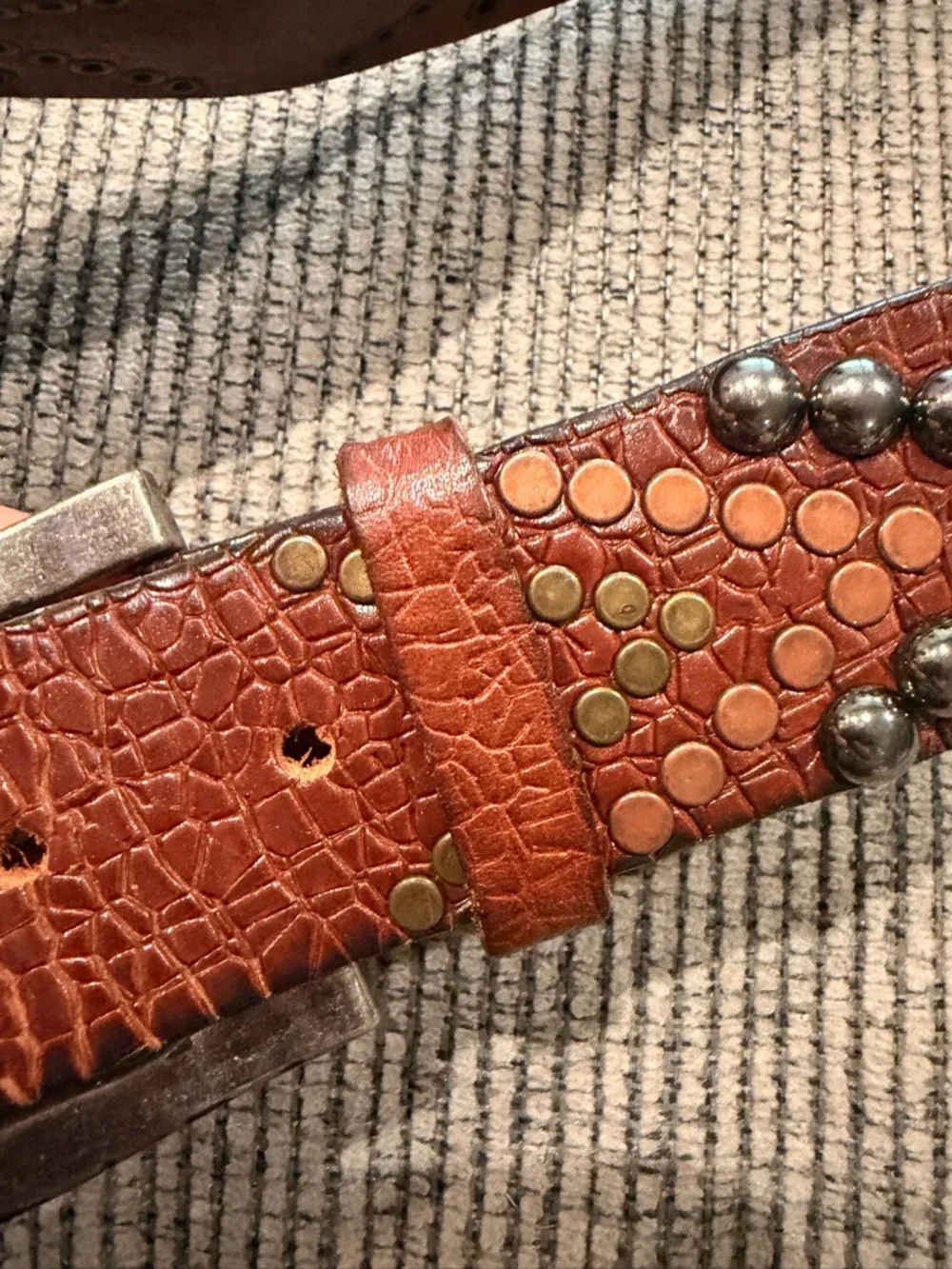 Brown Western Genuine Leather Belt with Metal Accents Multicolor Studded Size L
